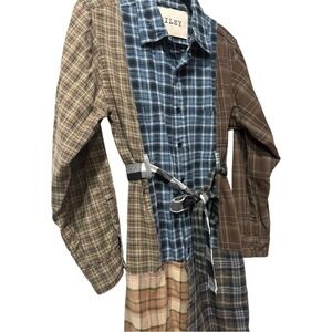 Free People x Riley Vintage Patchwork Midi Belted Shirt Dress XS / Small